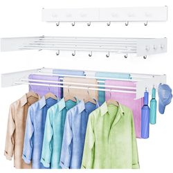 Brand New Wall Mounted Collapsible Clothes Rack 60Lb. Capacity, 39.8”W, 12 Hooks