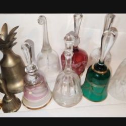 10 VINTAGE CRYSTAL BRASS ETC. BELLS SOLD AS A LOT 