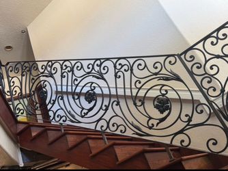 Wrought Iron Stair Railing with Scroll Design