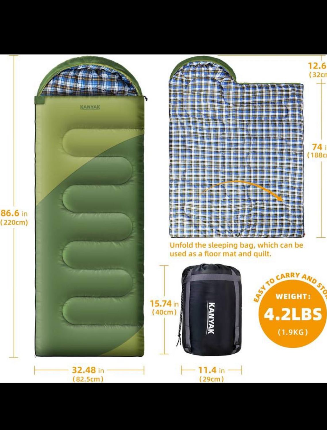 Kanyak Camping Sleeping Bag 31"x86"