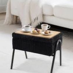 2 black Storage Ottoman Footrests with Tray Top