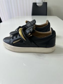 Giuseppe Zanotti Black Gold Leather Lace Up Zipper Men's Sneakers Size 10.5