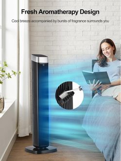 New Uthfy 41" Tower Fan for Bedroom, 120° Oscillating Standing Fan with 24H Timer, Built-In Aromatherapy Box, Remote Control, 25ft/s High-Speed, 3 Spe