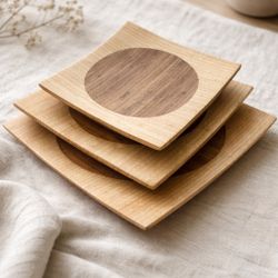 Boho Bamboo Nesting Trays - Set of 3 Wabi Sabi Wooden Plates - Natural Earthy Japandi Table Decor