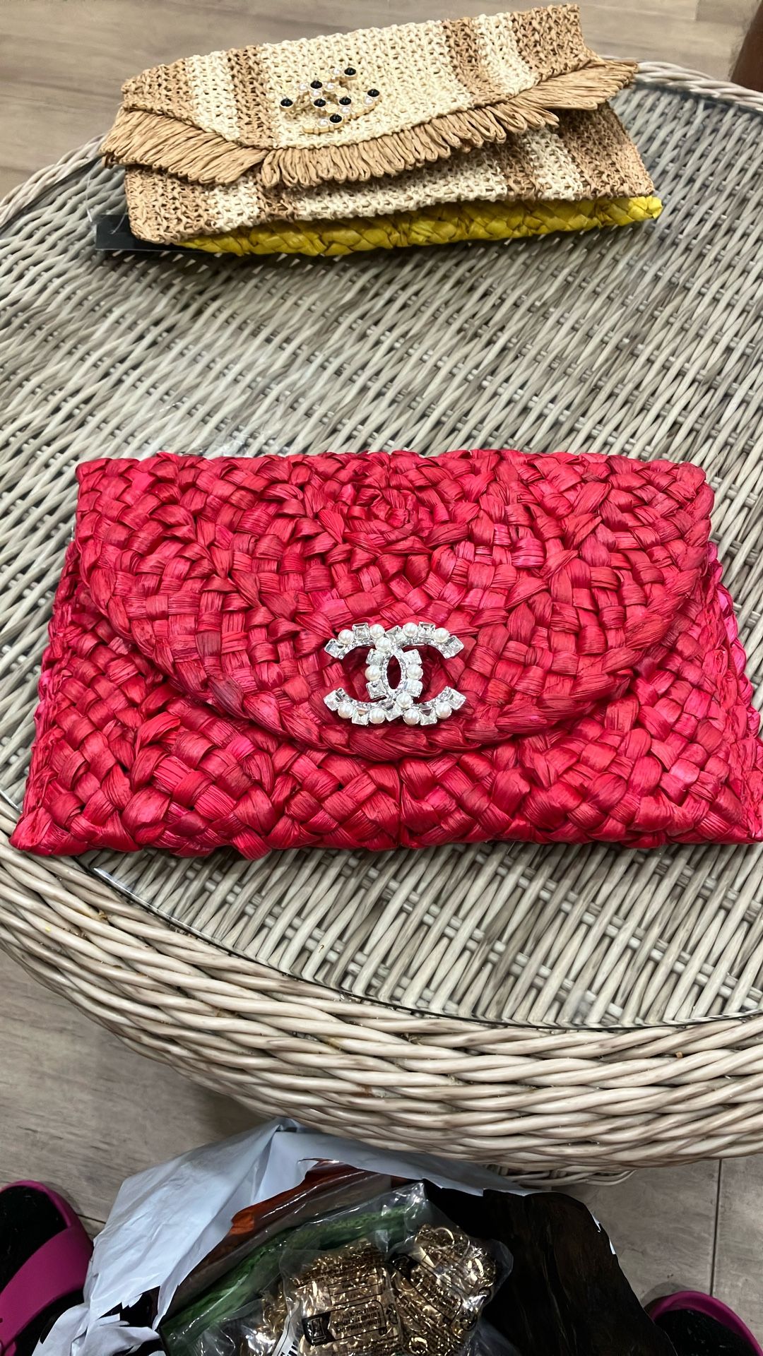 CC STRAW CLUTCH BAG
