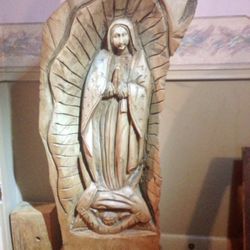 Mesquite Log Carved Virgen De Guadalupe