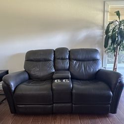 Brown Leather Power Reclining Loveseat 