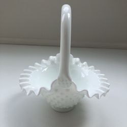 Antique White Fenton Hobnail Glass Basket