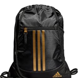 Adidas Alliance Sackpack, Drawstring, Lightweight Small Gym Bag, Soccer black And gold