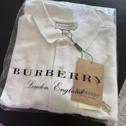 Mens Burberry polo shirt xl white