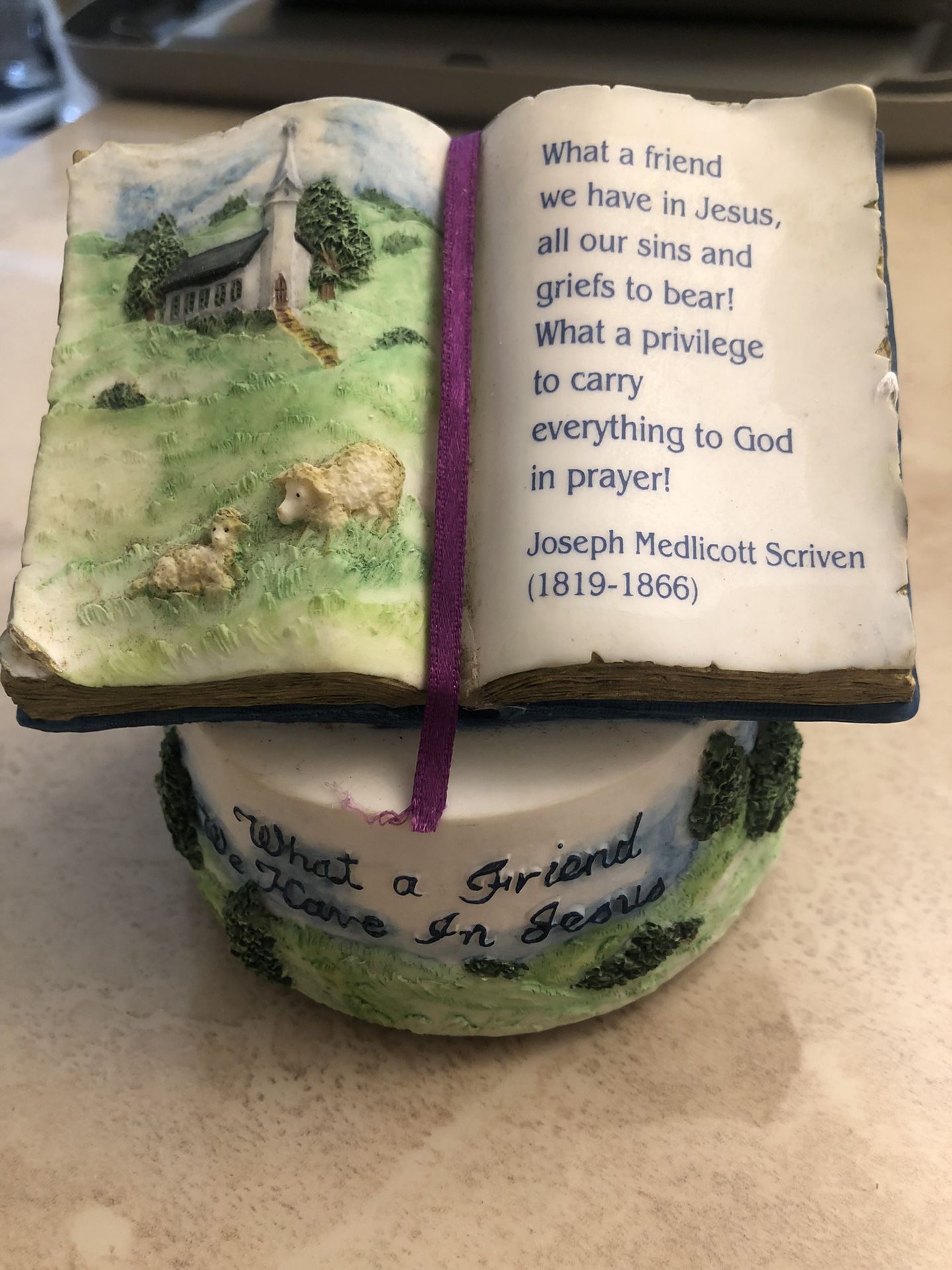 Music Box Figurine Plays “What A Friend We Have In Jesus”