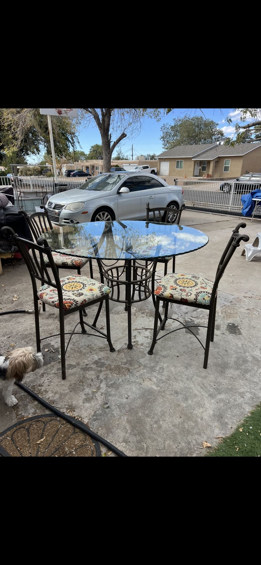 Glass And Metal Pub Dining Table And 4 Chairs