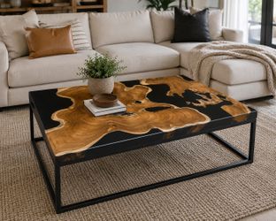 Teak Coffee Table | Black Epoxy | 48"L x 28"W