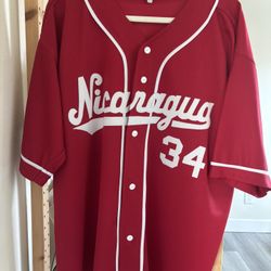 Rare NICARAGUA #34 international baseball jersey Red/White, Unisex Size 2XL