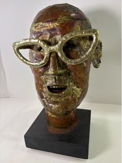 Mid Century Modern Brutalist Copper Sculpture Signed S Yoskowitz Life Size Bust