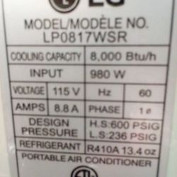 LG Model#LP0817WPS portable Air conditione