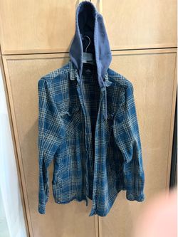 Rip Curl Mens XL Hoodie Butten Up Blue Plaid Flannel