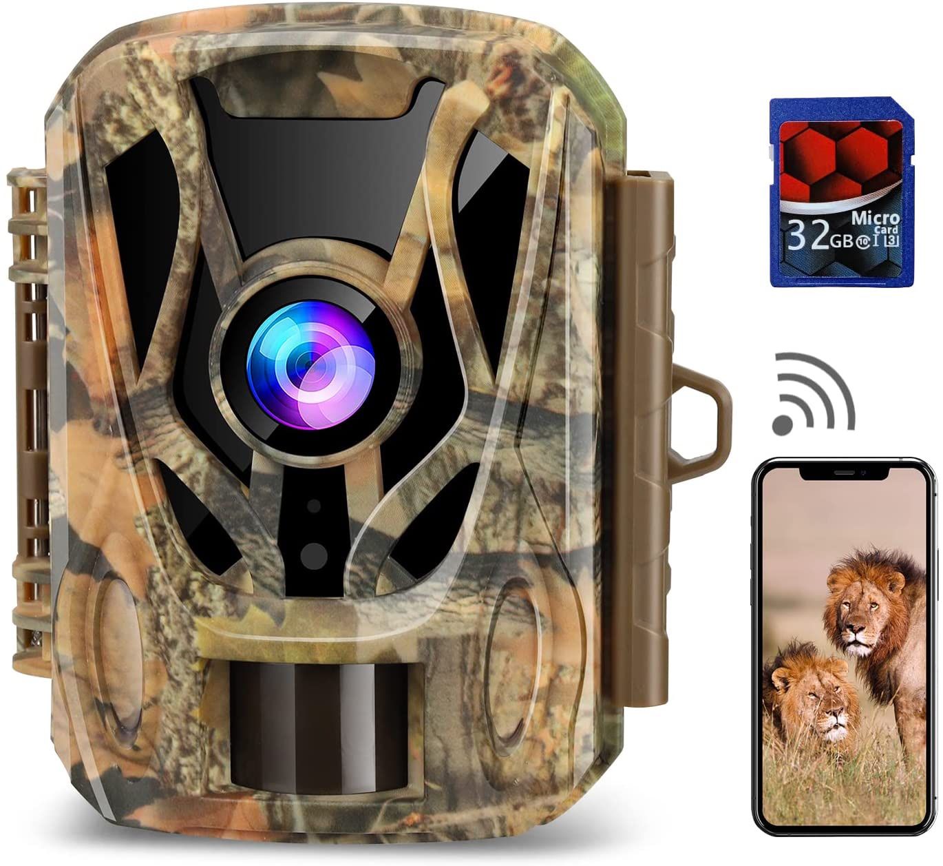 WiFi Trail Camera, 20MP Mini Game Camera with 32GB Card Night