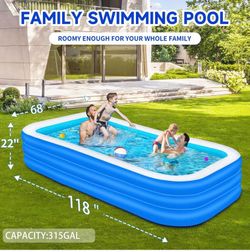 Nattork Inflatable Swimming Pool for Kids and Adults- 118" x 68" x 22" Family Full-Sized Blow Up Pools for kids -Thickened Durable Above Ground Swimmi