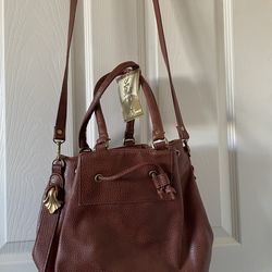 Brown Faux Leather Bucket Versatile Bag Crossbody Removable Strap Top Handle