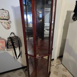 Corner Glass Cabinet Lighted Curio Cabinet Corner Display Case Dark Cherry