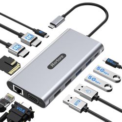 New-USB C Docking Station, 12-in-1 USB C Hub Dual Monitor with 2 HDMI, VGA, RJ45, 100W PD, USB-C Data, 2 USB 3.0, 2 USB 2.0, SD/TF Card Reader, for Ma