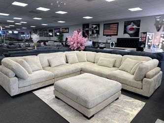 Beige Oversized Sofa Sectional w/ FREE Ottoman