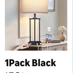 27in Tall Farmhouse Table Lamp with USB C+A & Outlet,Black
