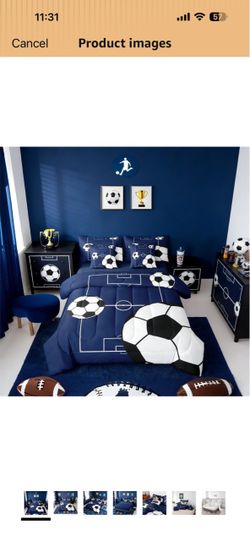 Erosebridal Football Bedding Set Full Size 7 Pieces Boys Sports Theme for Teens Soccer Ball Pattern Bed in a Bag Football Court Comforter Set with She
