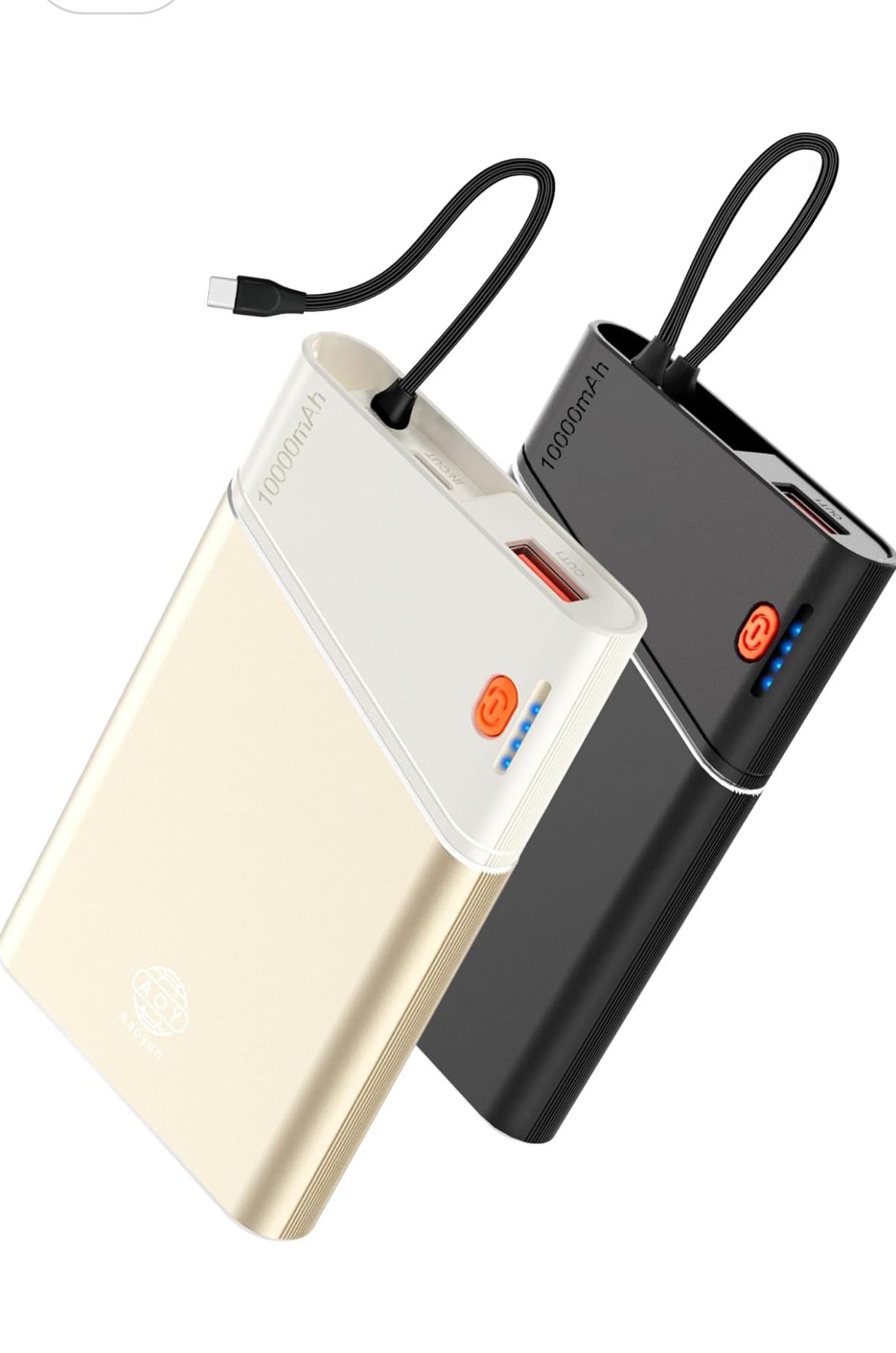 Portable Charger Power Bank, 10000mAh 22.5W PD Super Fast Charging Powerbank with Built-in USB C in&Out Cable, Slim Battery Pack for iPhone 16/15 Sams
