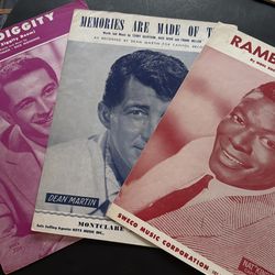 Box of vintage sheet music. Perry Como, Dean Matin, Nat King Cole, show tunes etc.