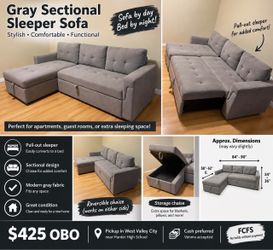 Gray Sectional Sleeper Sofa w/ Pull-Out Bed