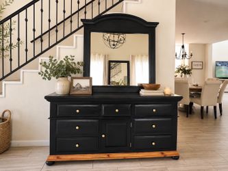 Elegant Black Dresser with Mirror – Perfect as a Dresser or Entryway Statement Piece!