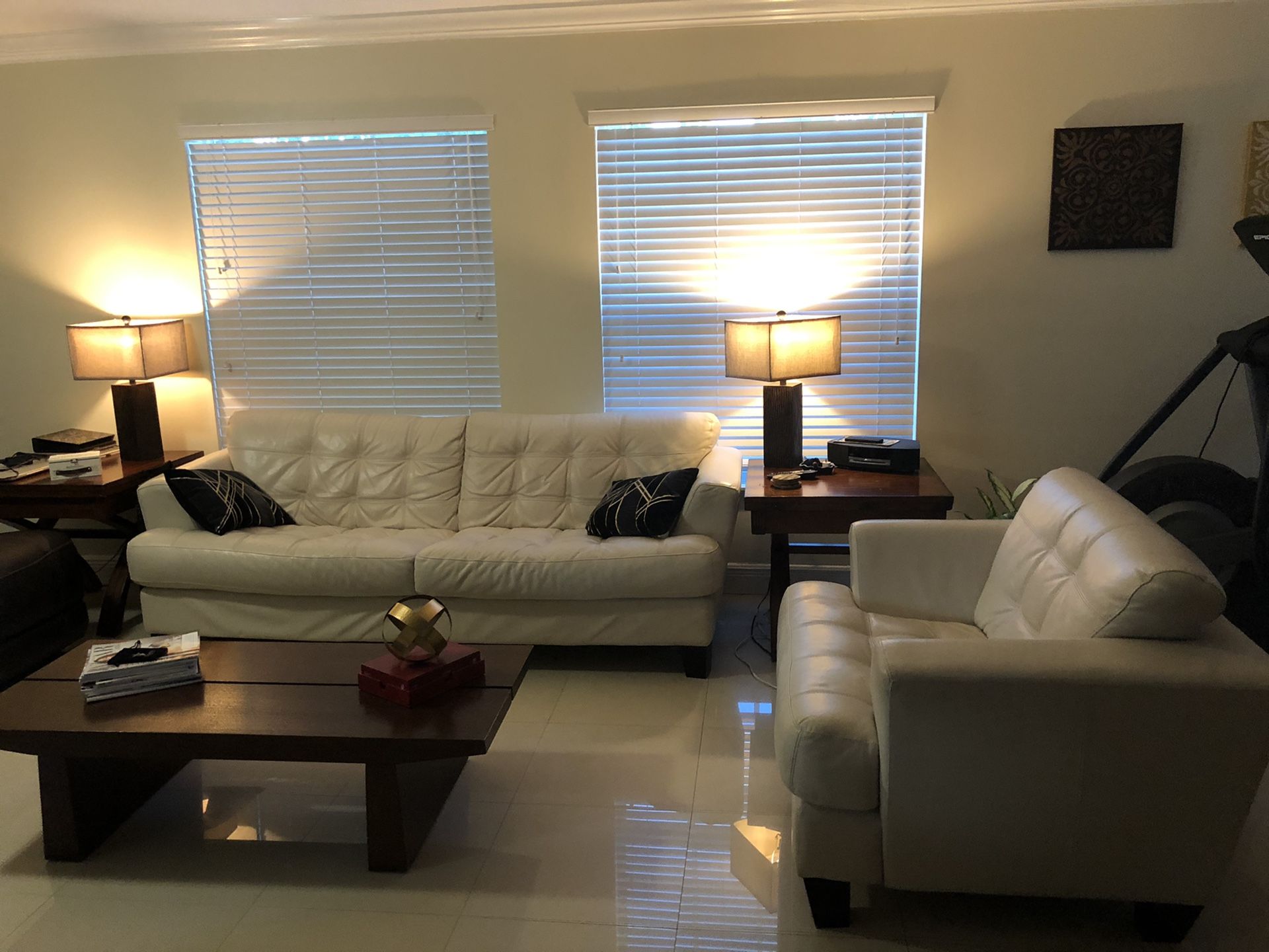 White leather couch set