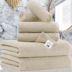 Voova & Movas Tan Towels Bathroom sets - 100% Cotton | Quick Dry | Light Weight | Thick | Soft , Towel Set of 6, 2 Large Bath Towels 30 x 56, 2 Hand T