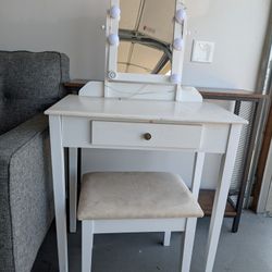 Vanity Table with Light-Up Mirror & Stool 