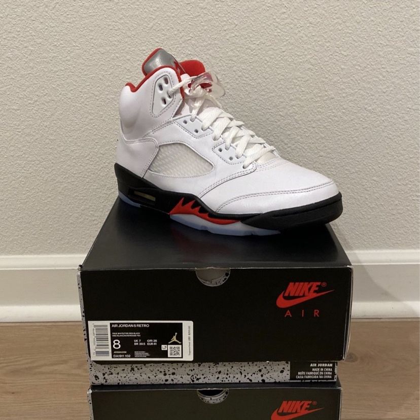 Jordan 5 Fire Red Silver Tongue (2020), Size 8