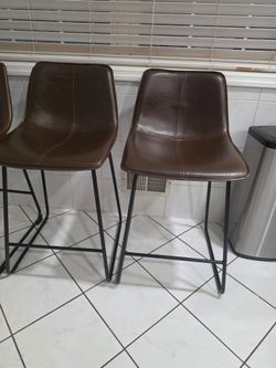 Brown Faux Leather Bar Stools Set of 3