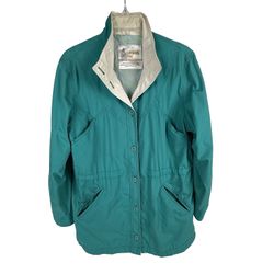 Vintage London Fog Women's Teal Button-Front Jacket Windbreaker Raincoat Size 12