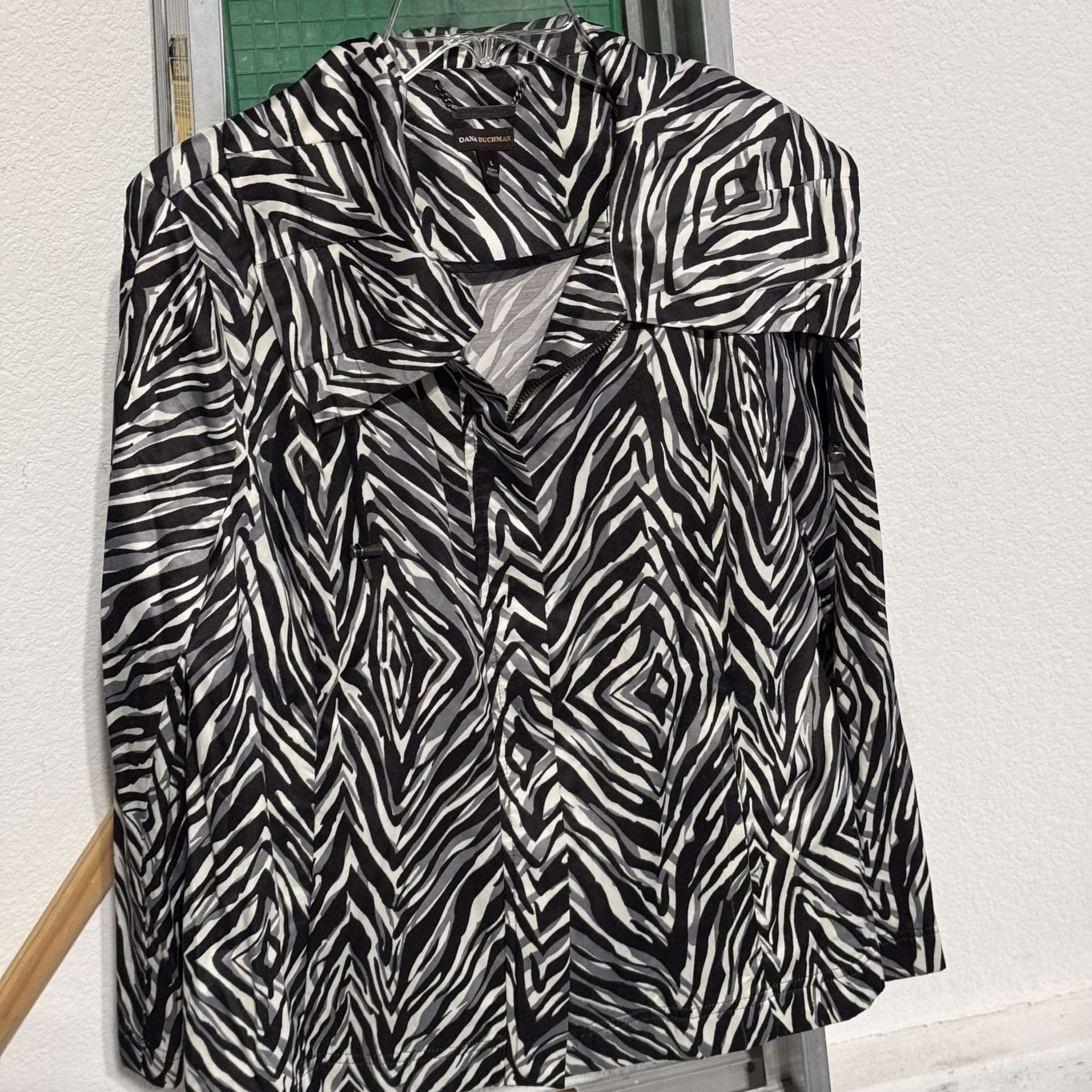 Women’s Dana Buchman Zebra Print Zip Up Windbreaker Jacket Size L
