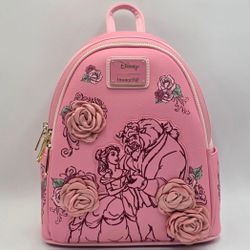 Mini Backpack- Loungefly Disney Beauty and the Beast Pink Roses