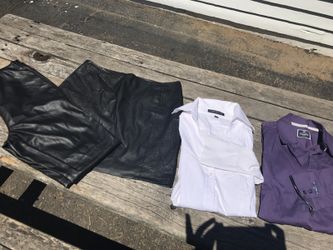 Express button downs, H&M faux leather pants and mini skirt