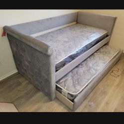 Twin Over Twin Trundle Bed With Bamboo Mattresses Only