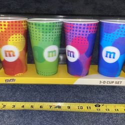 New M&M’s World 3D Sturdy Reusable Plastic Cups 4 Pack Cup Set 