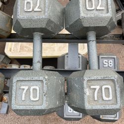 70lb Hex Iron Dumbbell Set Weights 