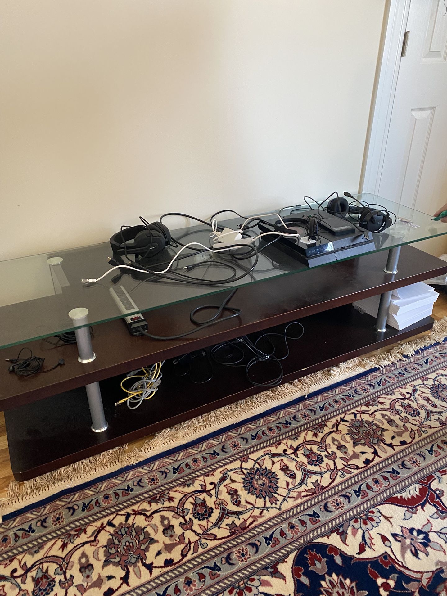 Entertainment Center Glass Wood Shelves 