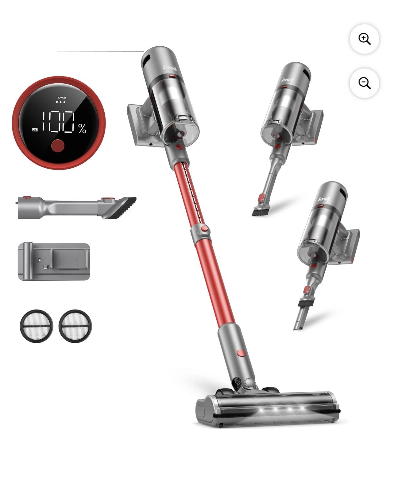 INSE Cordless Vacuum with 30Kpa Suction & 60 Mins Runtime, Stick Vacuum for Carpet, Tile, Pet Hair, Hardwood Floors