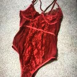 New Medium Red Lace Stretchy Bodysuit Lingerie 