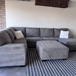 Gray Sectional Sofa Couch Sala Ottoman 