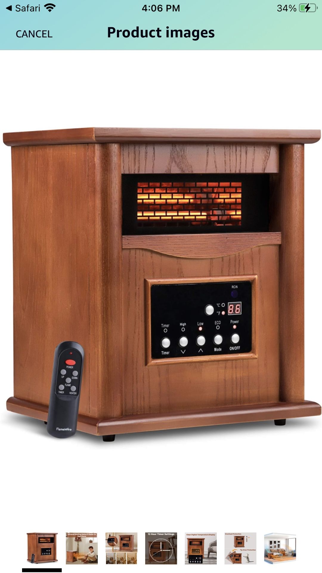 Electric Infrared Quartz Heater Deluxe Wood Cabinet with LED - Main Image
